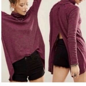 Free People BLACK ribbed cowl neck with split back opening NEW